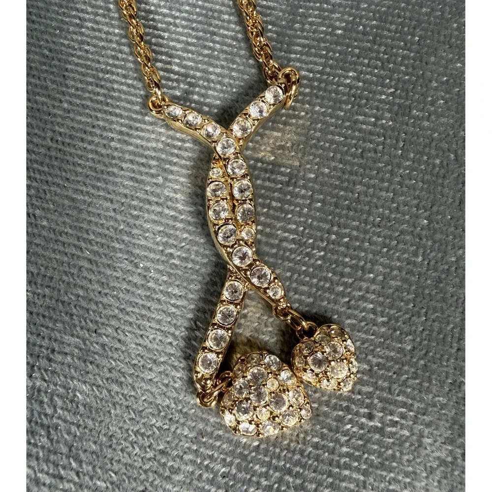 Swarovski Signed Swan Logo Pave Crystal Puffed Heart Leaf Necklace & Earring Set